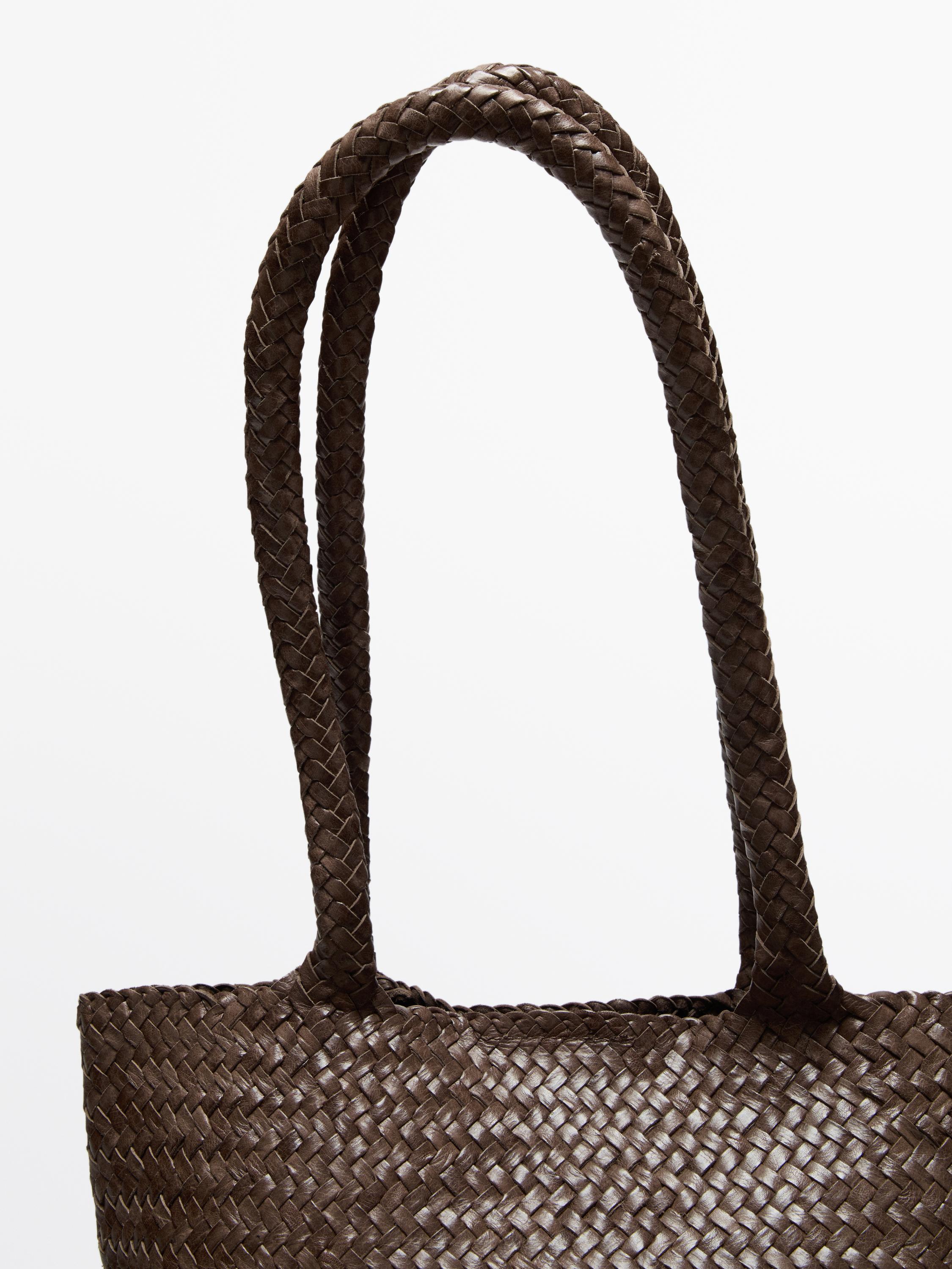 Braided nappa leather medium tote bag